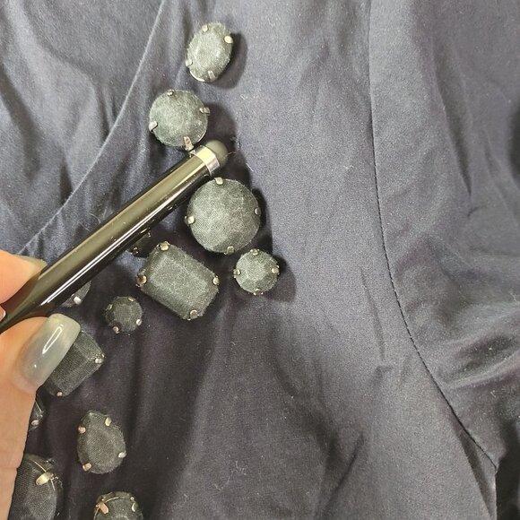 J Crew Womens Navy Jeweled Scoop Neck Tee Top 0 Embellished Cotton Style 21840 - Picture 7 of 11